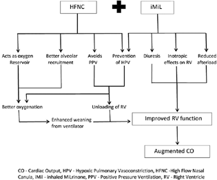 The complementary action of inhaled milrinone via high-frequency nasal cannula (HFNC) in alleviating after effects of postoperative pulmonary hypertension.