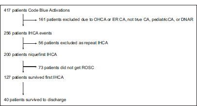 Flow diagram of the study population. CA: Cardiac arrest, OHCA: Out of hospital cardiac arrest, ER CA: Emergency room cardiac arrest, CA: Cardiac arrest, DNAR: Do not attempt resuscitation, IHCA: In-hospital cardiac arrest, ROSC: Return of spontaneous circulation.