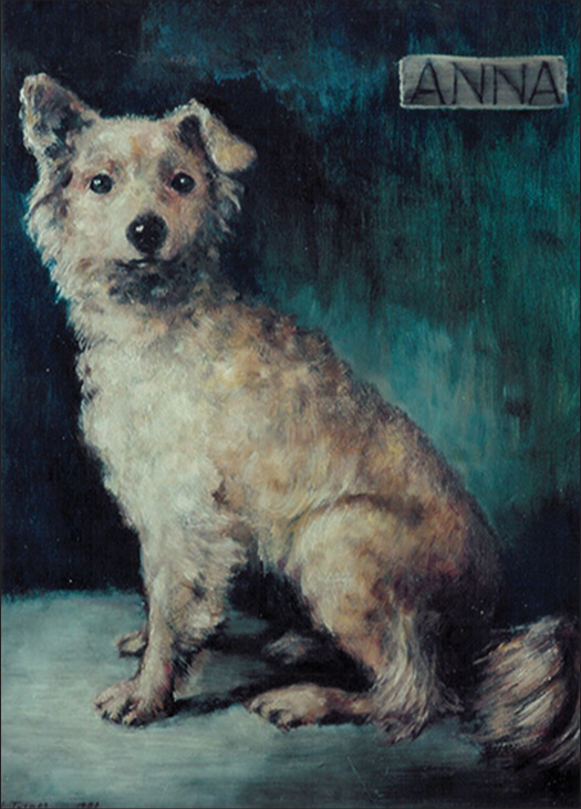 Portrait of Anna the Dog by DeNyse W. Turner Pinkerton, 1951. It is still displayed in the Johns Hopkins Hospital Library (Courtesy: Google).